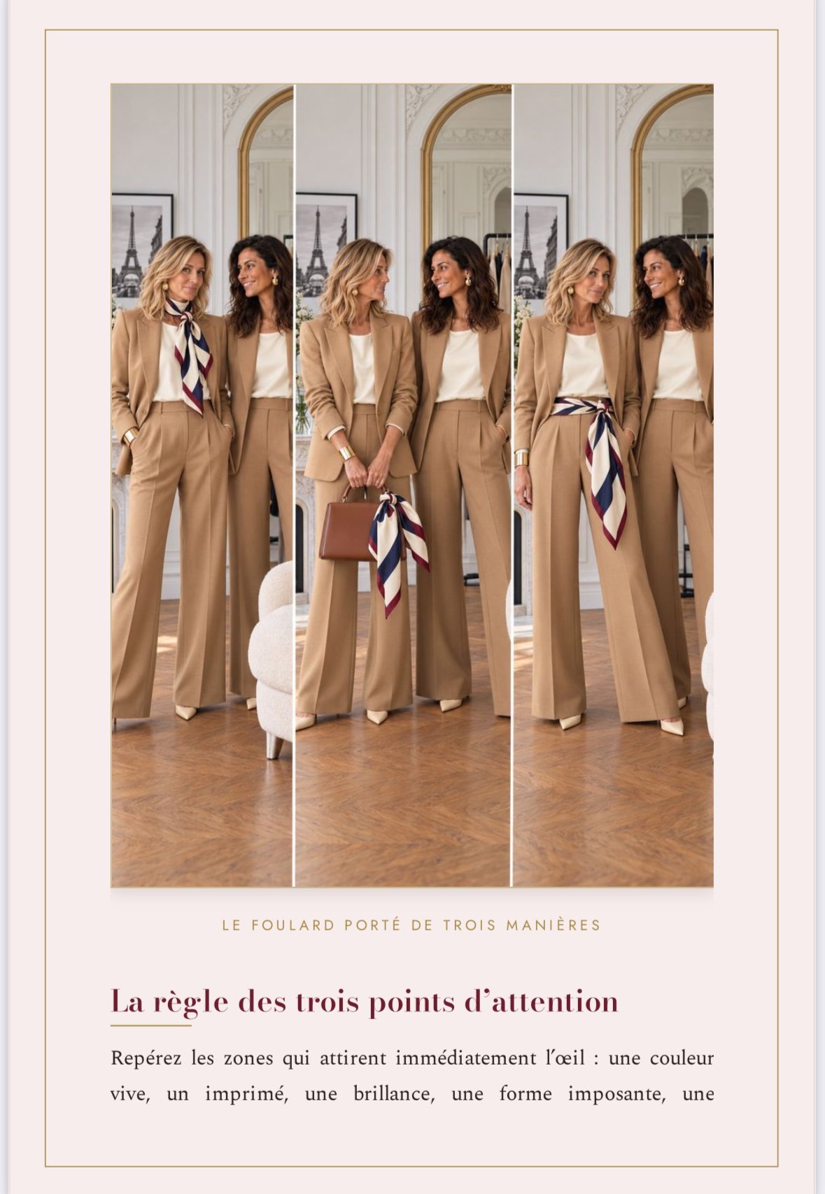 Page du livre montrant trois manières de porter un foulard